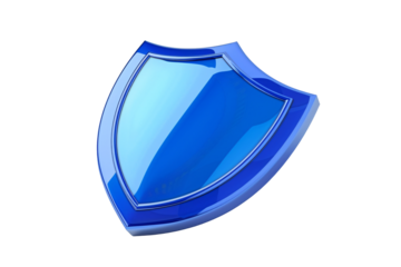 a blue shield with a white background