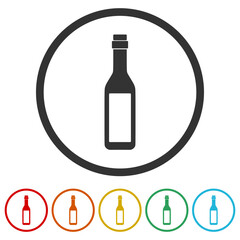 Wine bottle with glass icon. Set icons in color circle buttons