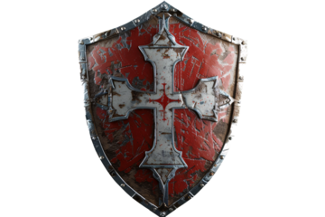 a red and white shield with a cross