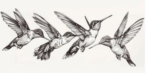 Obraz premium Black and White Hummingbirds Illustration