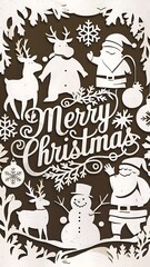Merry Christmas (Illustration-typography) Santa Cluas, Rendier, Snowmen, Gifts. kids