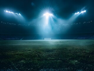 Floodlit Sports Stadium with Dramatic Lighting and Glowing Beams