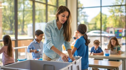 The teacher guiding students
