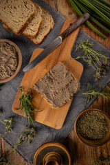 Liver pate being served on rustic table