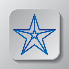 Star simple icon. Flat design. Paper cut design. Cutted blue symbol with shadow. Gray badge button, gray background