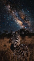 Zebra under starry night sky, african wildlife