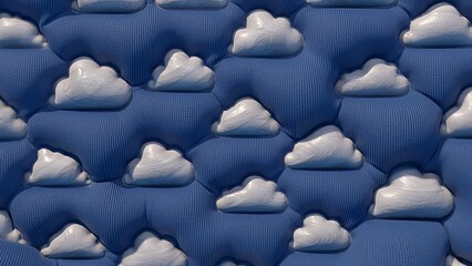 Fototapeta premium Animation of inflated white cloud shapes on a blue textured background, featuring a soft, fabric-like surface.