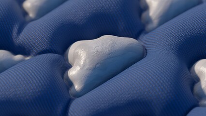 Close-up animation of white clouds on a blue textured background, highlighting the soft fabric-like texture.