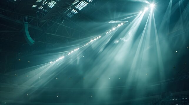 Dramatic Spotlight Illuminating Empty Stadium with Abstract Lighting Effects