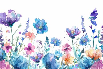 Watercolor wildflower border backgrounds.