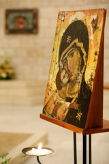 Sisters of Nazareth Convent. Madonna and child icon. Our Lady of Vladimir .  Nazareth. Israel.