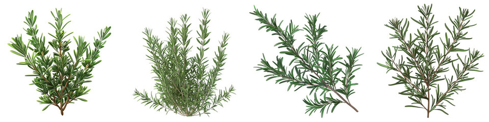 Obraz premium Fresh Rosemary Sprigs, Green Herb Plant, Aromatic Culinary Spice, Isolated on White Background, PNG File