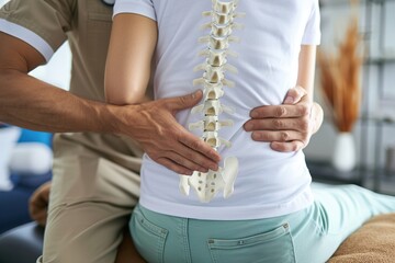 Physiotherapist Adjusting Patient's Spine in Clinic