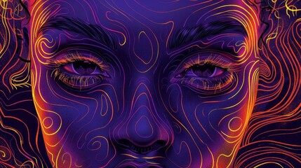 Vibrant Abstract Digital Art of a Face with Neon Colors and Intricate Patterns