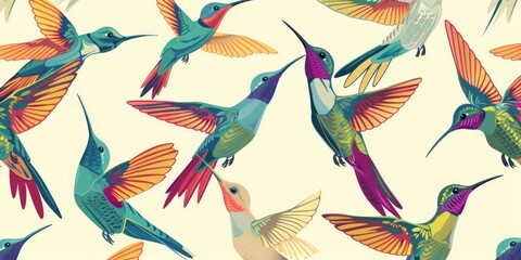Obraz premium Colorful Hummingbirds in Flight Illustration