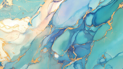 Fototapeta premium watercolor, turquoise, and blue marble with gold veins, background.