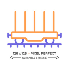 Flatcar two color line icon. Freight railroad car. Open platform. Shipping container. Rolling stock bicolor outline symbol. Duotone linear pictogram. Isolated illustration. Editable stroke