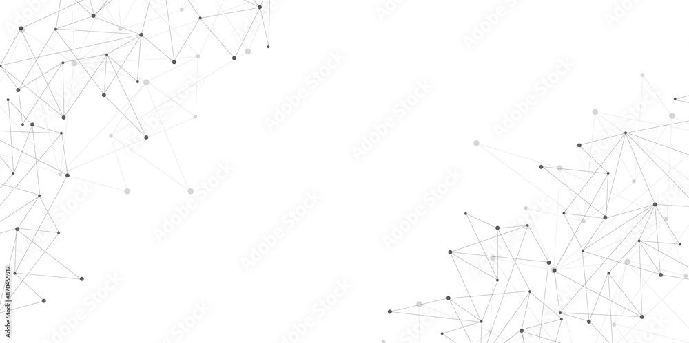 Poster Grey graphic background dots with connections technologies and sharing data as abstract concept.