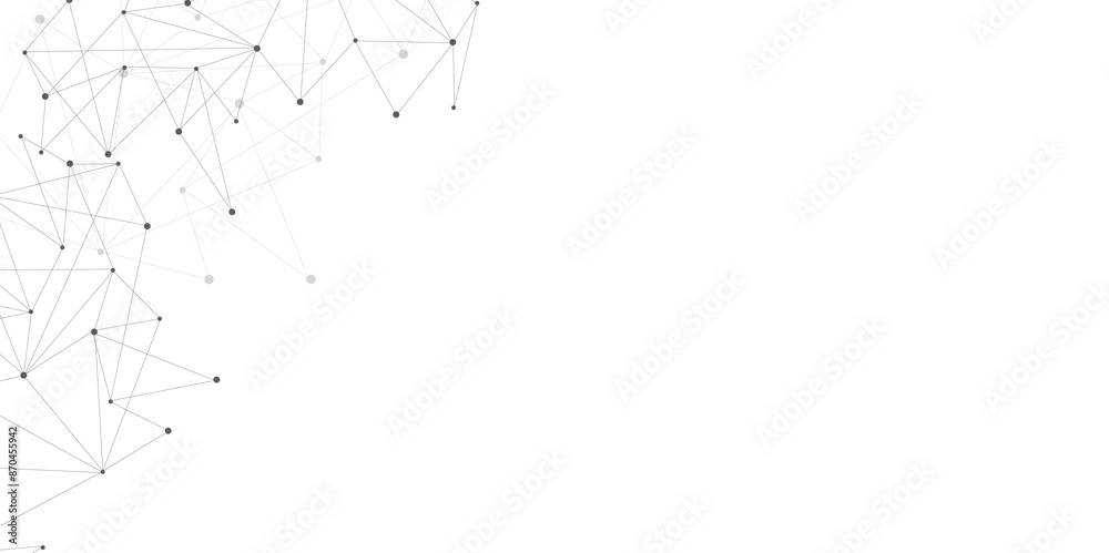 Poster Grey graphic background dots with connections technologies and sharing data as abstract concept.