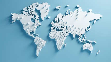Minimalistic 3d world map on soft blue gradient backdrop with simplified earth representation