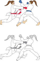 空手の組み手をする選手のイラストセット