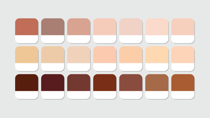 skin tones Color Guide Palette with Color Names. Example of skin tones catalog with RGB HEX code and name, Pantone Color Palette Catalog