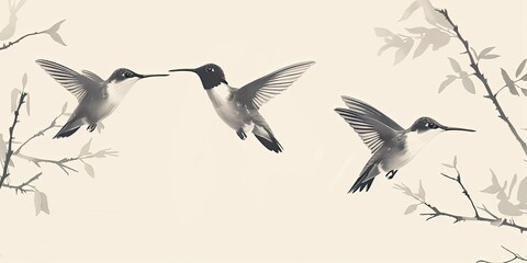 Obraz premium Sketch of Hummingbirds in Flight