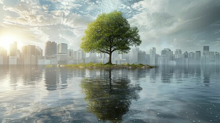 Obraz premium Urban climate mitigation strategies addressing climate impacts through urban planning.