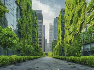 Fototapeta premium Urban ecosystem services enhance energy-efficient buildings and urban ecosystem services, supporting climate-smart urban planning and sustainable transport systems.