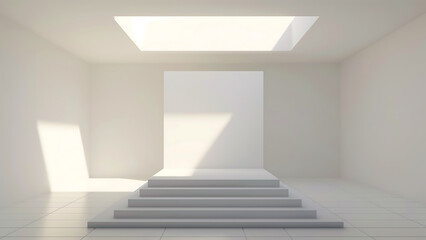 Obraz premium Blank Minimalist White Room with Stairs and Skylight for Interior Mockup.