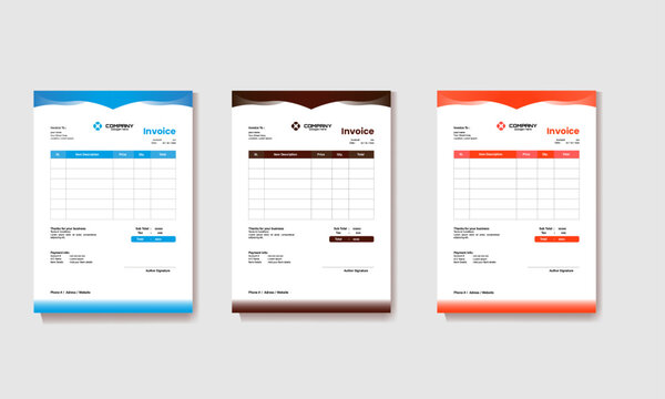 Invoice minimal design template. Bill form business invoice accounting, Professional invoice and letterhead design for corporate office. Creative invoice template vector A4 size.