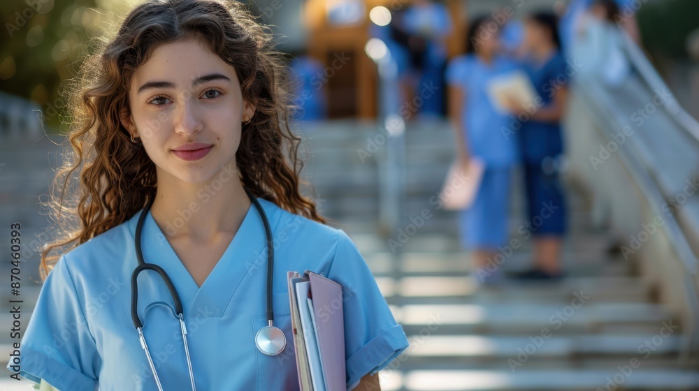 Sticker the nurse in blue scrubs