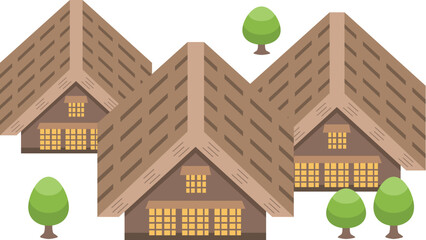 合掌造りの家（夏）のイラスト素材・日本・岐阜・白川郷