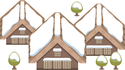 合掌造りの家（冬）のイラスト素材・日本・岐阜・白川郷