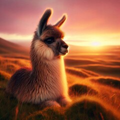 Obraz premium Alpaka im Sonnenuntergang