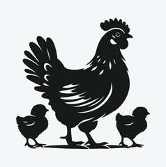 Fototapeta premium Charming Hen with Chickens Silhouette, Ideal for Farm-Themed Designs and Crafts