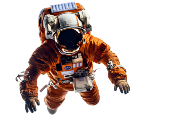 an astronaut in an orange space suit