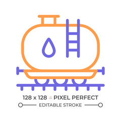 Tank car two color line icon. Gasoline transportation. Railroad wagon. Diesel fuel. Liquid cargo bicolor outline symbol. Duotone linear pictogram. Isolated illustration. Editable stroke