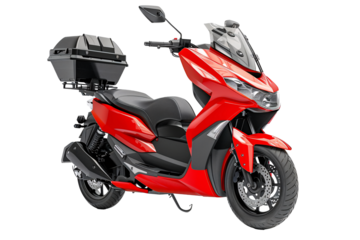 a red motorcycle with a box on the side