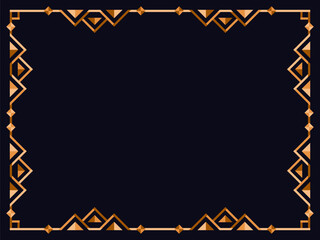 Frame in art deco style in gold color. Vintage linear border. Elegant vintage frame in minimalist style on a black background. Frame design for invitations, flyers and banners. Vector illustration