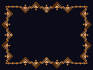 Frame in art deco style in gold color. Vintage linear border. Elegant vintage frame in minimalist style on a black background. Frame design for invitations, flyers and banners. Vector illustration