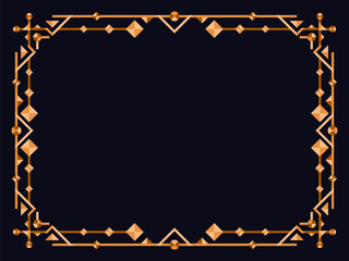 Frame in art deco style in gold color. Vintage linear border. Elegant vintage frame in minimalist style on a black background. Frame design for invitations, flyers and banners. Vector illustration