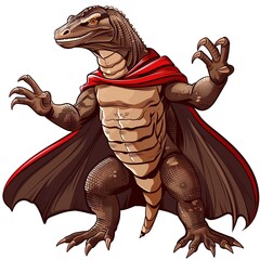 Obraz premium Komodo Dragon superhero cartoon isolated whitebackground