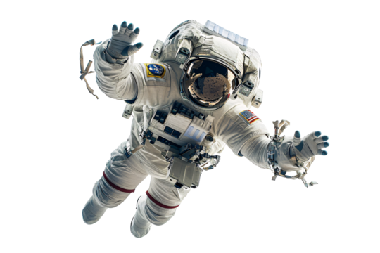 an astronaut in space with arms outstretched