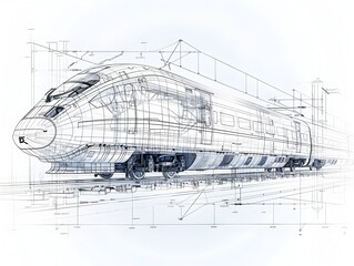 Obraz premium Infographic Blueprint of High Speed Train Components and Manufacturing Design