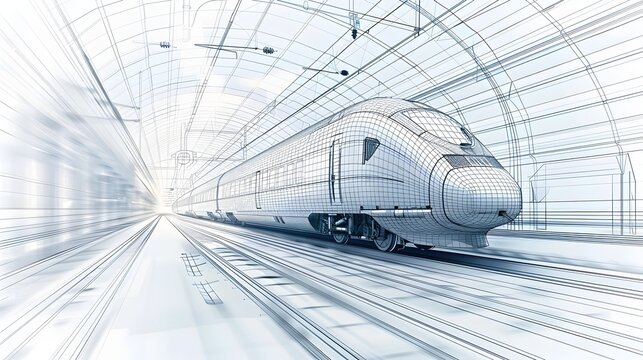 Futuristic Infographic of High Speed Train Component Manufacturer s Draft Blueprints