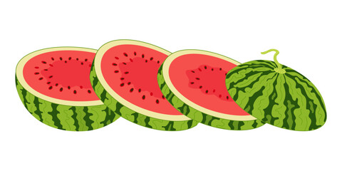 Fresh red chopped watermelon. Slice of juicy summer fruit. Healthy vegetarian snack, cut watermelon for design Hand drawn Trendy flat style isolated. Watermelon Slices Vector illustration