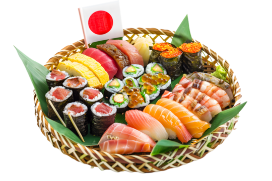 a traditional food with little japan flag, PNG image