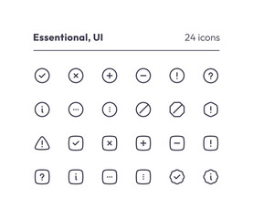 Essential icon collection for ui. Vector thin line illustration set. Basic user interface symbols isolated on white background. Design element