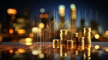 Financial data overlay on abstract buildings  real estate market analysis in blue background